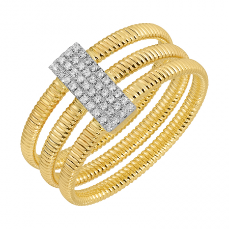 14K Yellow Gold Omega Chain Diamond Bar Ring