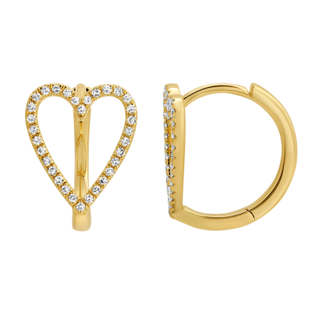 14K Yellow Gold Diamond Elongated Heart Huggies