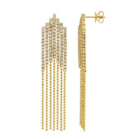 14K Yellow Gold Diamond Tassel Earrings