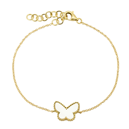 14K Yellow Gold Mother of Pearl Butterfly Bracelet