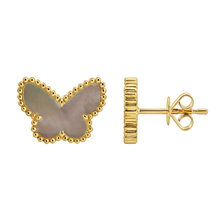 Load image into Gallery viewer, 14K Yellow Gold Mother of Pearl Butterfly Studs
