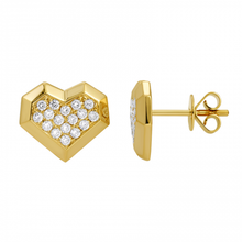 Load image into Gallery viewer, 14K Yellow Gold Geometric Diamond Heart Studs
