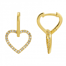 Load image into Gallery viewer, 14K Yellow Gold Diamond Open Heart Charm Huggies

