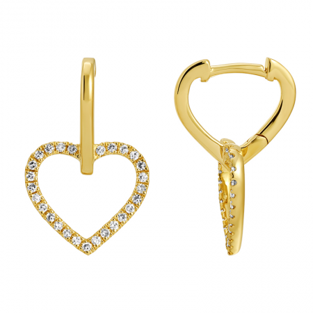 14K Yellow Gold Diamond Open Heart Charm Huggies