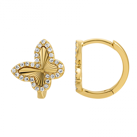 14K Yellow Gold Diamond Fluted Butterfly Huggie