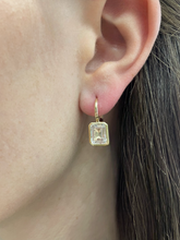 Load image into Gallery viewer, 14K Yellow Gold White Topaz Bezel Drop Earrings
