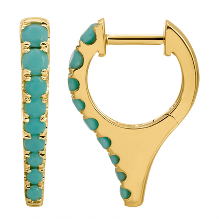 14K Yellow Gold Turquoise Spike Huggies