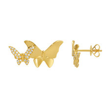 Load image into Gallery viewer, 14K Yellow Gold Diamond Butterfly Studs

