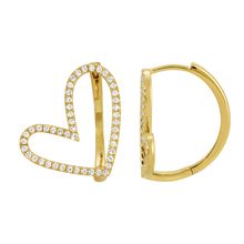 Load image into Gallery viewer, 14K Yellow Gold Diamond Large Open Heart Hoops
