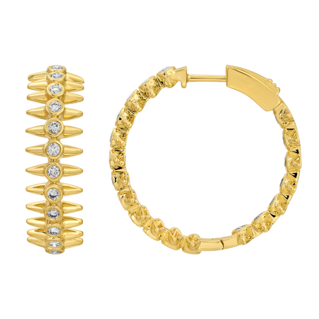 14K Yellow Gold Diamond Spike Hoops