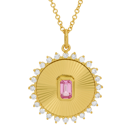14K Yellow Gold Diamond Pink Sapphire Fluted Pendant