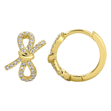 Load image into Gallery viewer, 14K Yellow Gold Bow Diamond Huggies
