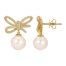 Load image into Gallery viewer, 14K Yellow Gold Bow Pearl Stud Earrings
