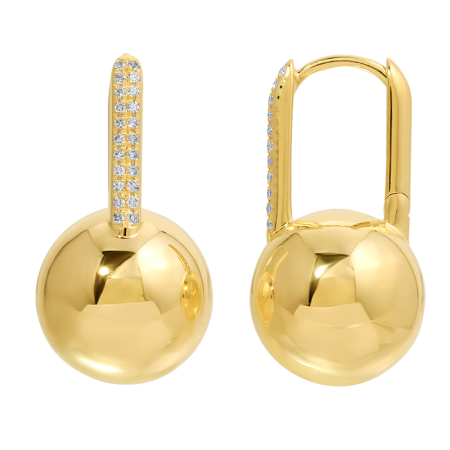 14K Yellow Gold Diamond Link Gold Ball Earrings
