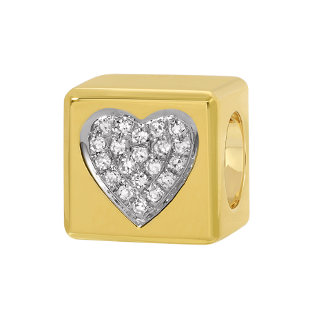 14K Yellow Gold Diamond Heart Box Charm