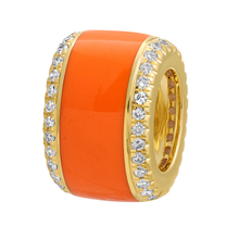 Load image into Gallery viewer, 14K Yellow Gold Diamond Border Orange Enamel Rondelle Charm
