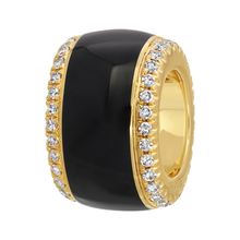 Load image into Gallery viewer, 14K Yellow Gold Diamond Border Black Enamel Rondelle Charm
