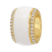 Load image into Gallery viewer, 14K Yellow Gold Diamond Border White Enamel Rondelle Charm

