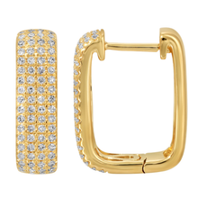 Load image into Gallery viewer, 14K Yellow Gold Diamond Rectangle Huggies
