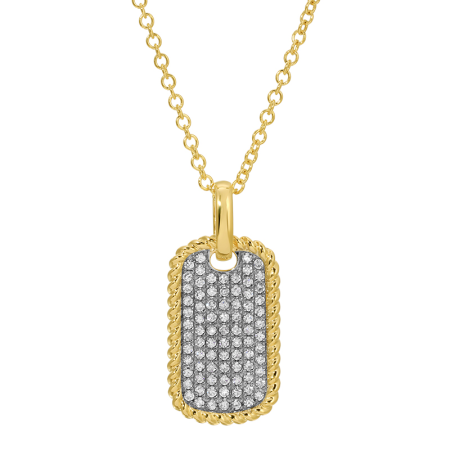 14K Yellow Gold Diamond Twist Dog Tag Necklace