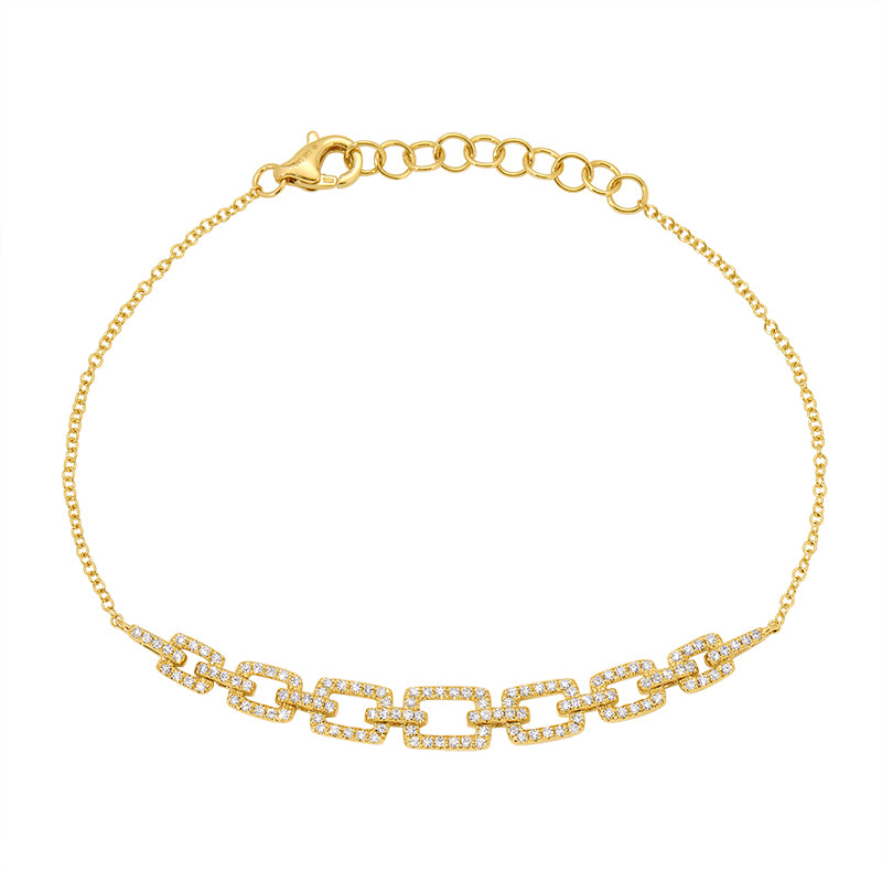 14K Yellow Gold Diamond Square Link Bracelet
