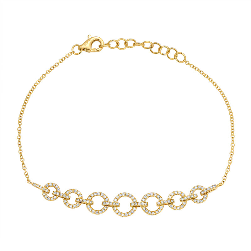 14K Yellow Gold Diamon Circle Link Bracelet