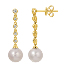 Load image into Gallery viewer, 14k Yellow Gold Diamond Pearl Drop Earrings
