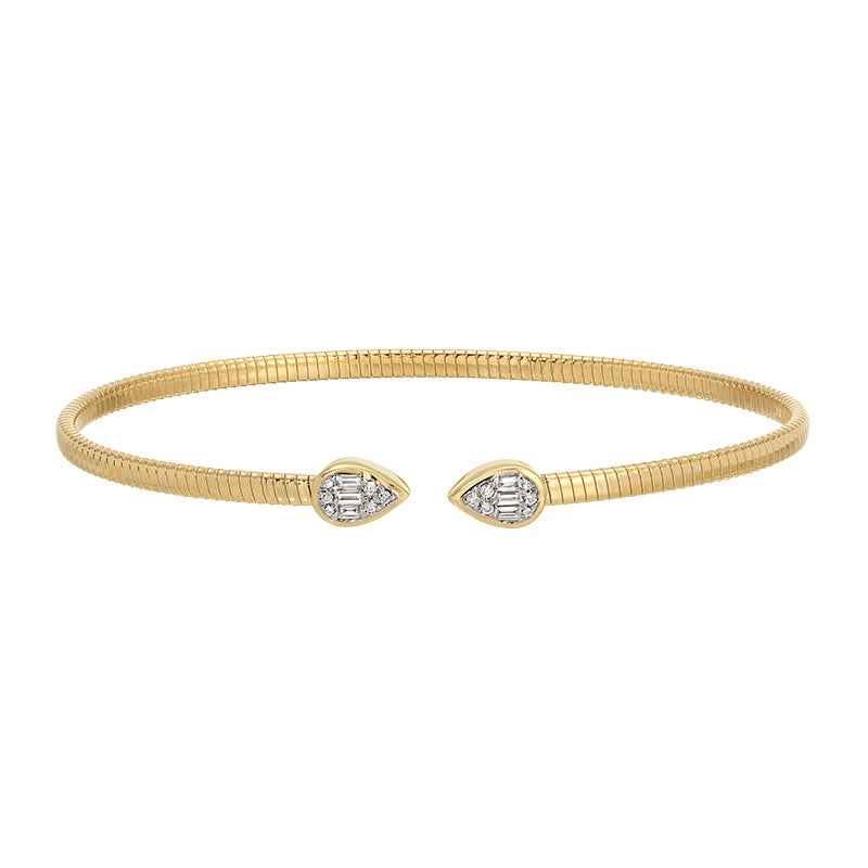 14K Omega Yellow Gold and Diamond Pear Open Bangle