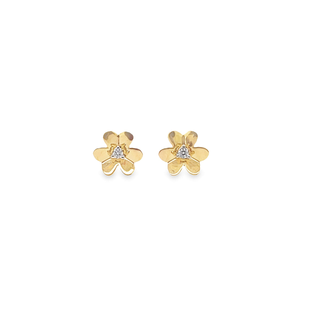 14K Yellow Gold Small Flower with Center Diamond Earring