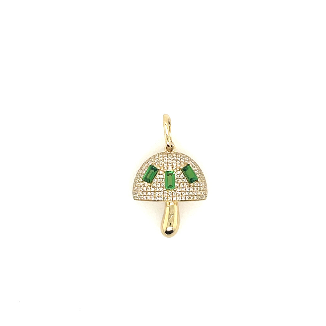 14K Yellow Gold Diamond Emerald Mushroom Charm