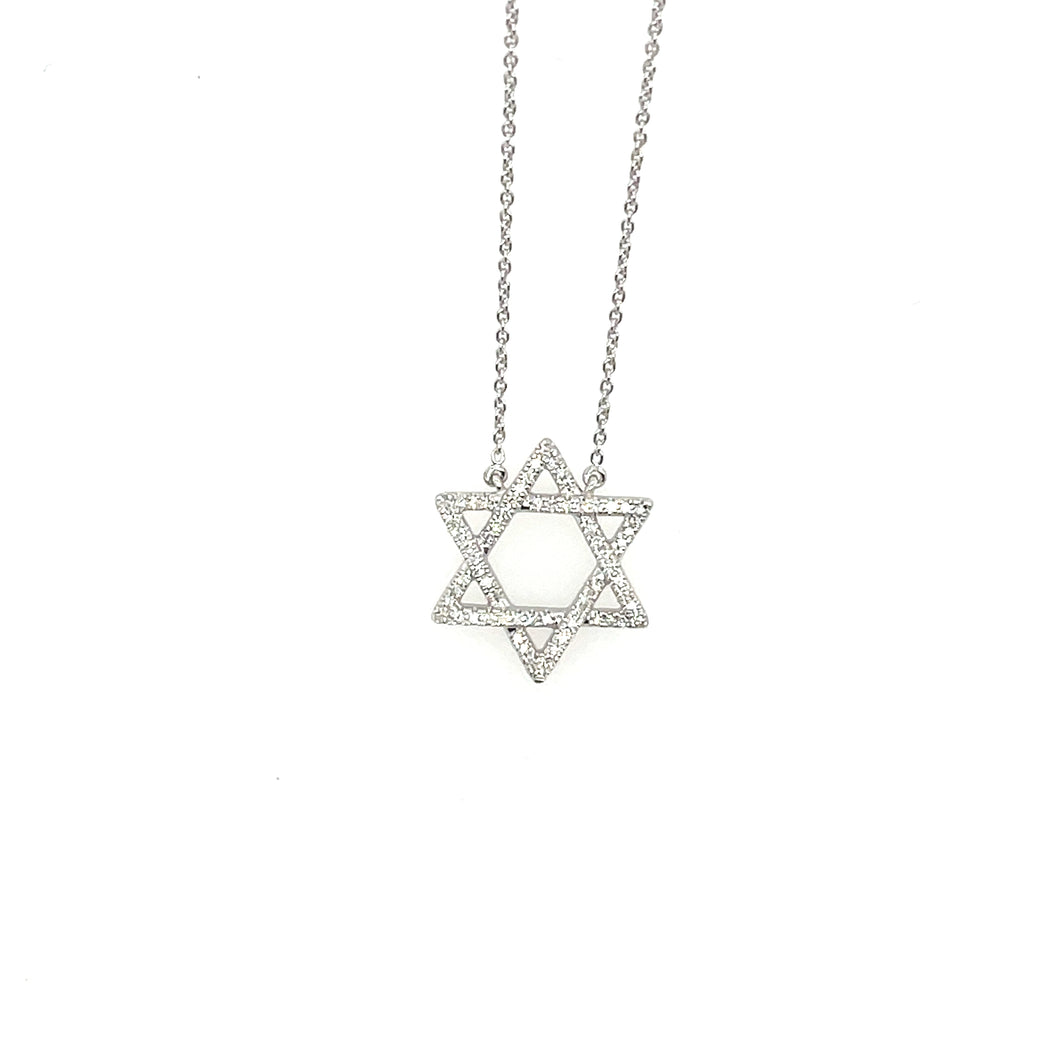 14K Gold Diamond Star of David Large Necklace