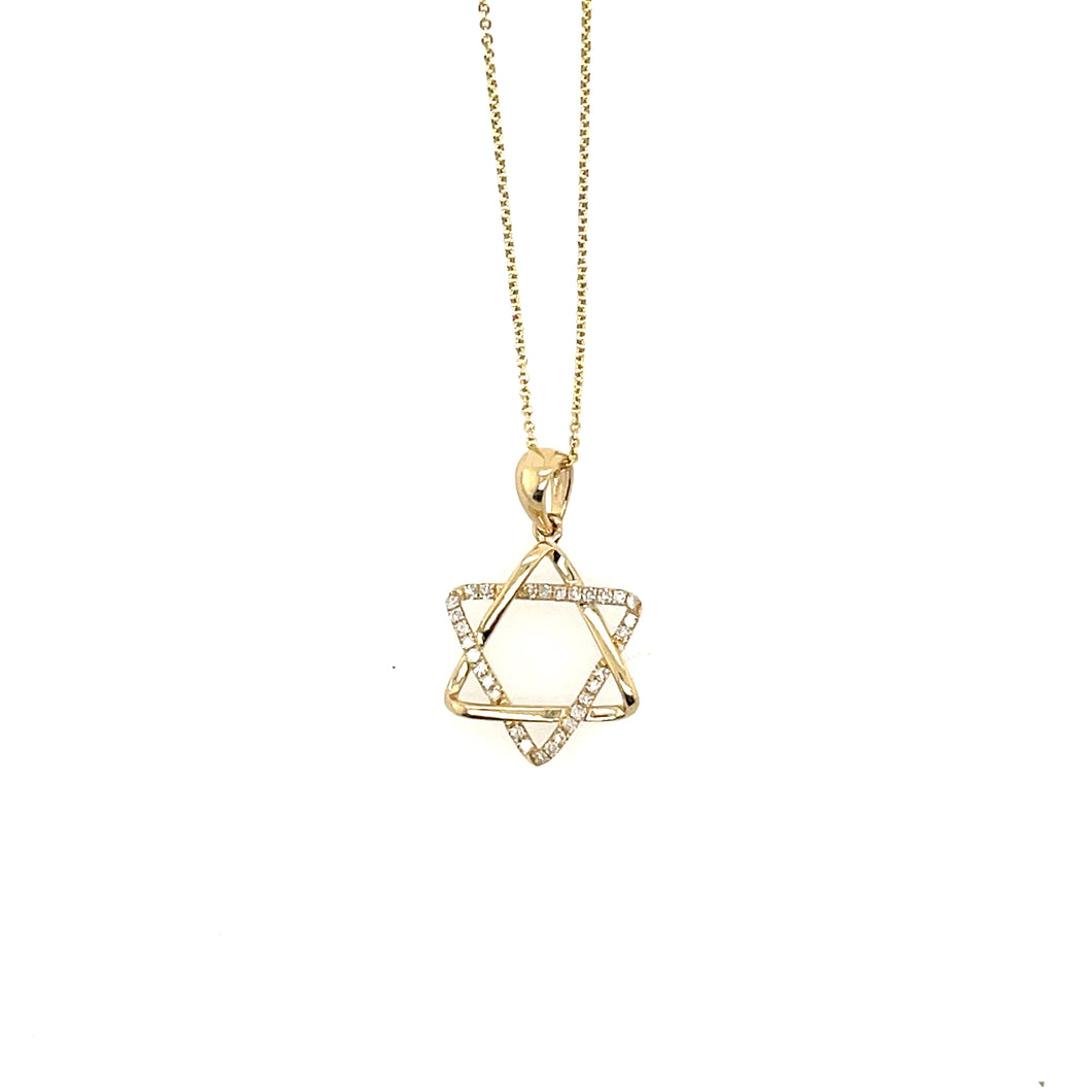 14K Gold Diamond Rounded Star of David Necklace