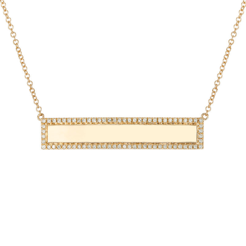 14K  Yellow Gold Engravable Bar Diamond Necklace