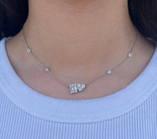 Load image into Gallery viewer, 14K White Gold Baguette and Heart Diamond Necklace With Diamond by the Yard Chain
