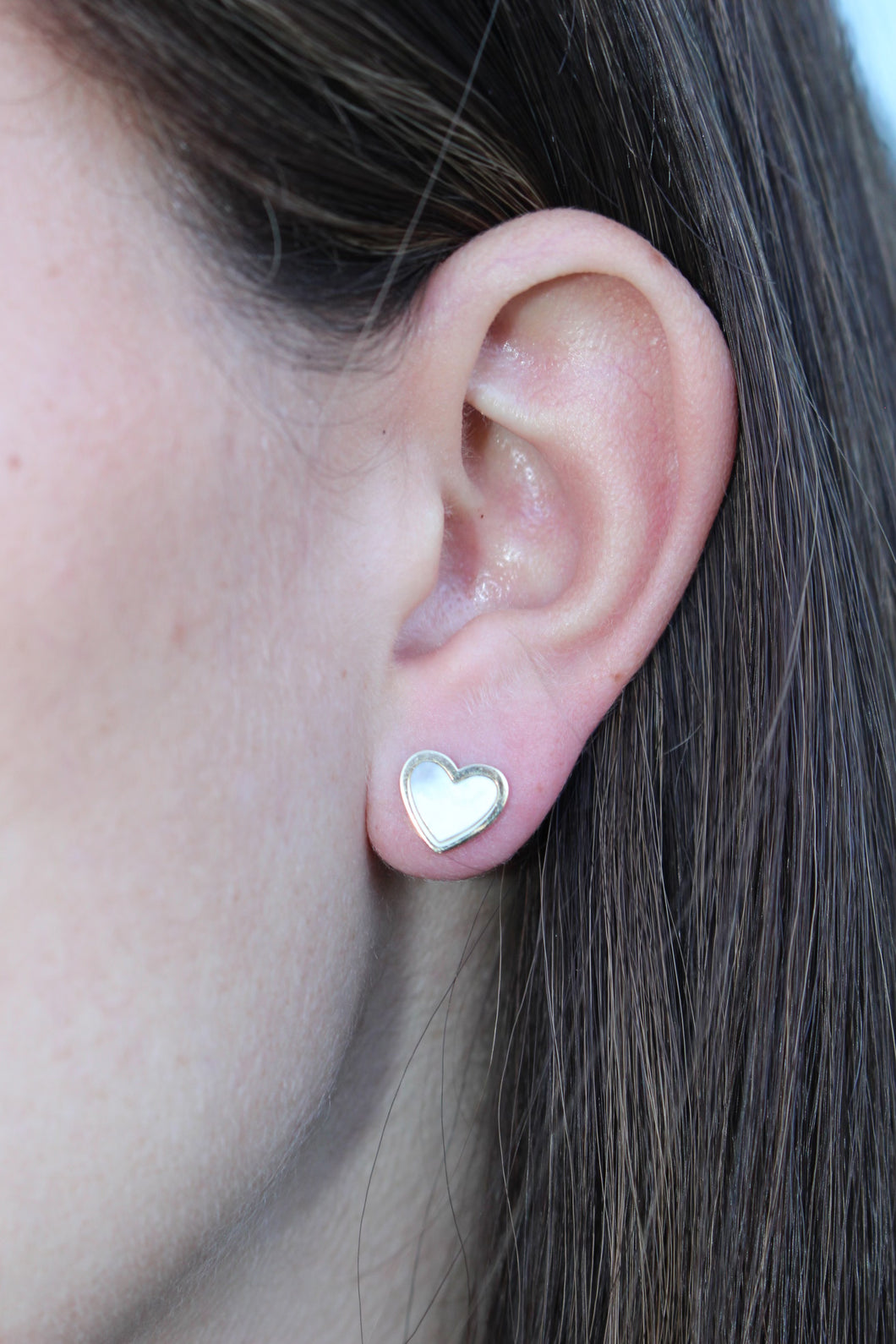 14K Yellow Gold Mother of Pearl Heart Studs
