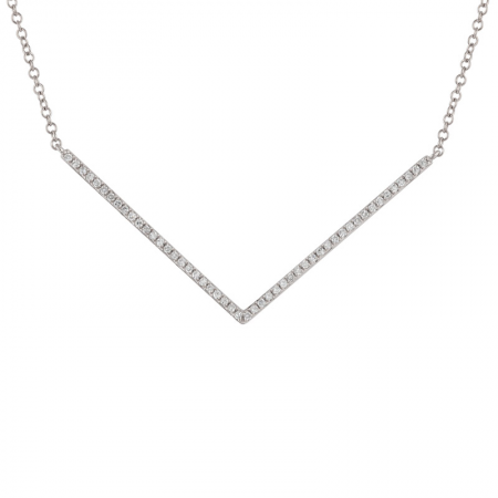 14k White Gold Diamond V Necklace