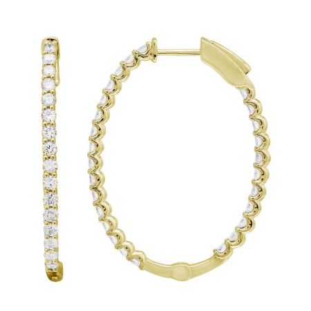 14K Yellow Gold Diamond Oval Hoops