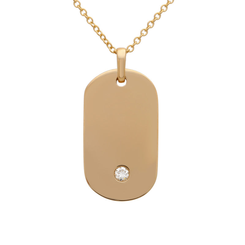 14K Yellow Gold Dog Tag and Diamond Necklace