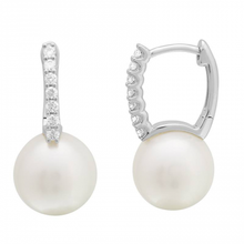 Load image into Gallery viewer, 14K White Gold Diamond Oval Pearl Earrings
