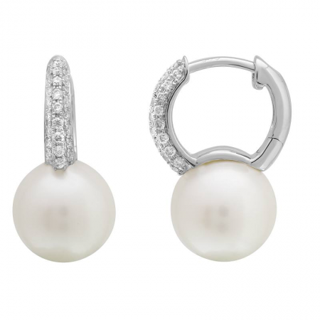 14K White Gold Diamond Pearl Earrings