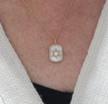Load image into Gallery viewer, 14K Yellow Gold Mother of Pearl Diamond Star of David Dog Tag Necklace
