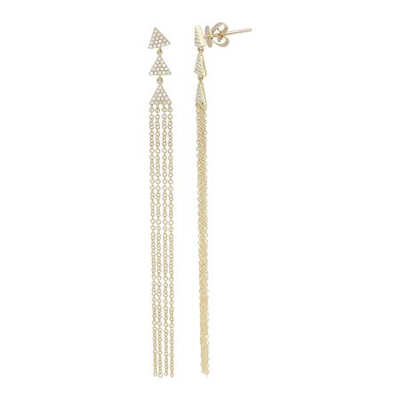 14K Yellow Gold Diamond Triangle Tassel Earrings