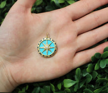 Load image into Gallery viewer, 14K Yellow Gold Diamond Turquoise Compass Charm
