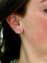 Load image into Gallery viewer, 14K Yellow Gold Turquoise Huggies
