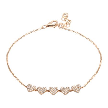 14K Gold Diamond Hearts Bracelet