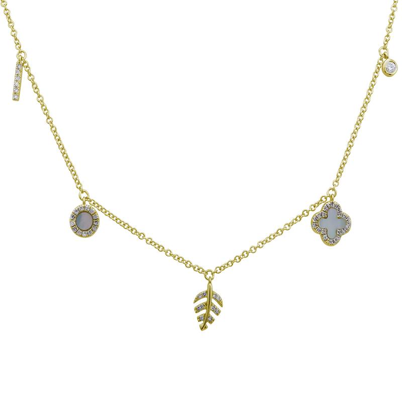 14k Yellow Gold Diamond Multi Charm Necklace
