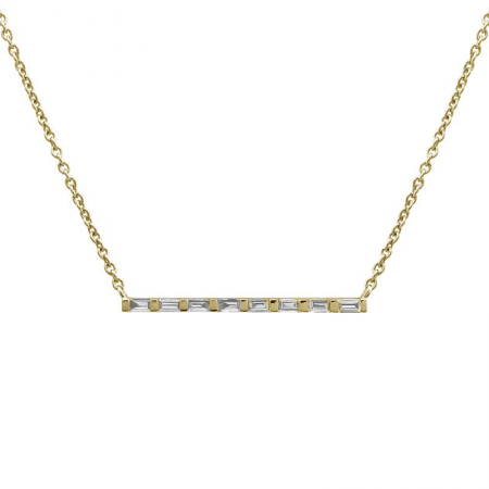 14k Yellow Gold Diamond Baguette Bar Necklace