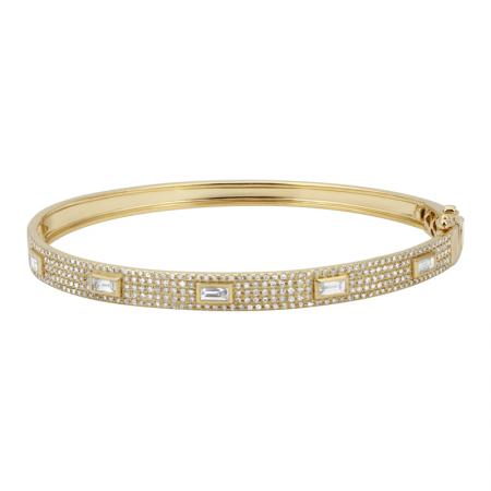 14k Gold Diamond Baguette Bangle