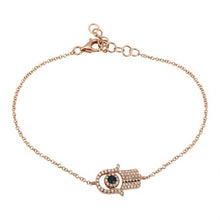 Load image into Gallery viewer, 14K Gold diamond Sapphire Chamsa Bracelet
