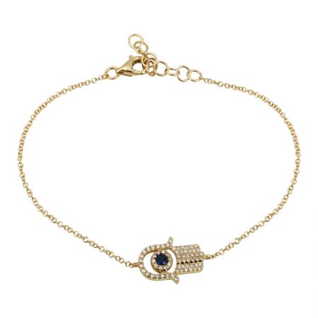 14K Gold diamond Sapphire Chamsa Bracelet